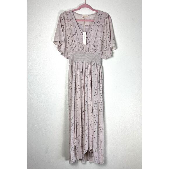 It’s All Love Chiffon Maxi Dress Medium – Boho Resort Laser-Cut Metallic Detail - Picture 1 of 12